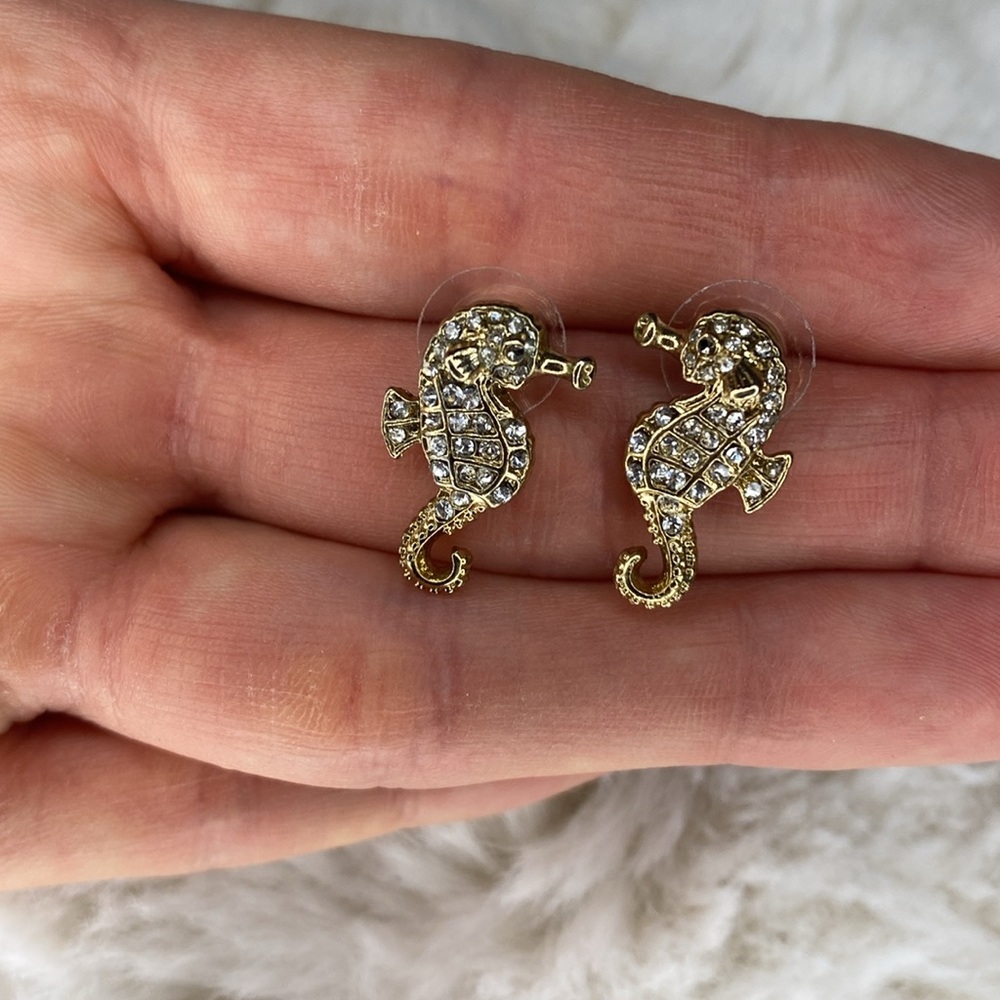 Lilly Pulitzer Gold Seahorse Earrings with Crystals
